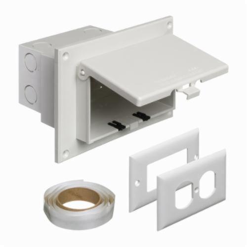 Arlington DBVM2W-1 Low Profile IN BOX Electrical Box with Weatherproof Cover for Masonry/Textured Surfaces Vertical 2-Gang White Arlington Industries Inc 