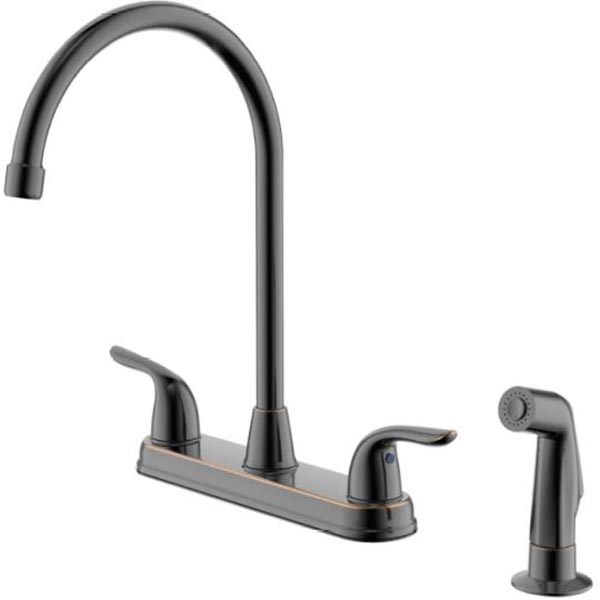 Two Handle 4 Hole High Arc Kitchen Faucet with Side Sprayer Oil Rubbed Bronze