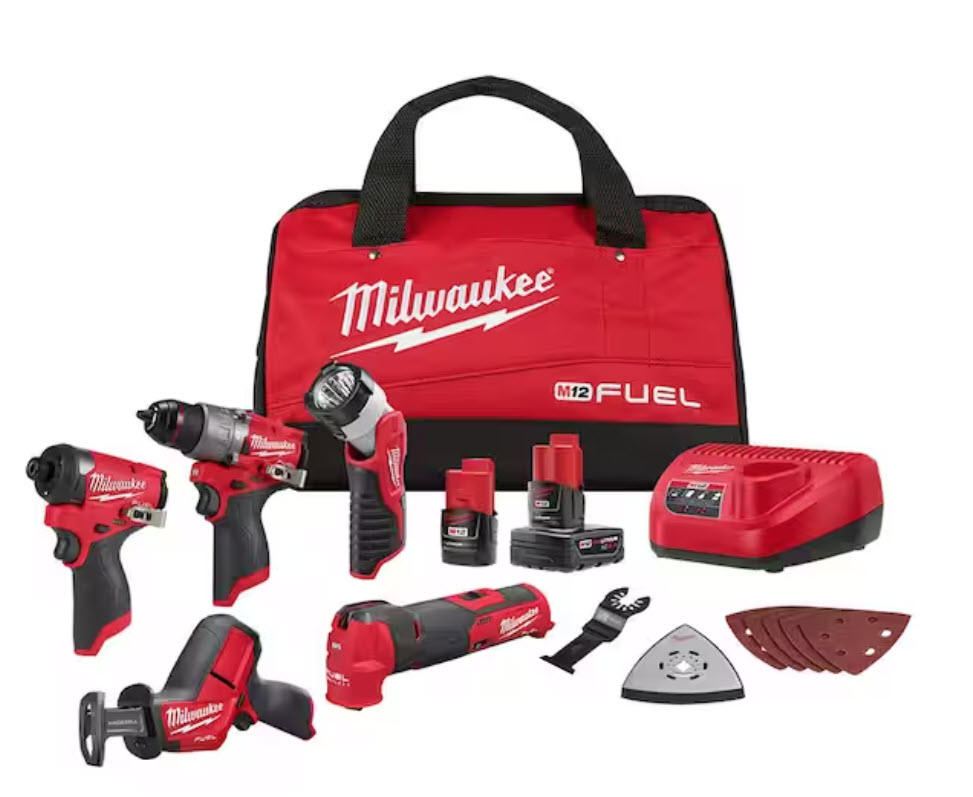 M12 FUEL 12-Volt Lithium-Ion Brushless Cordless Combo Kit (5-Tool) with 2 Batteries and Bag